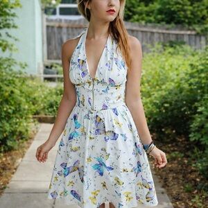 Betsey Johnson White Butterfly Print Mini Dress-size S